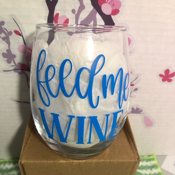 2-HANDMADE by Me- wine glasses! “Wine a little laugh a lot”/FEED ME WINE” - Picture 2 of 2